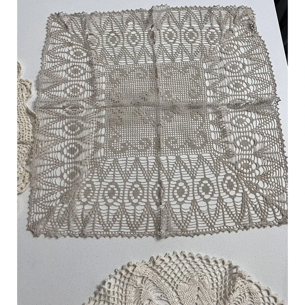 Lot of Four Vintage Crocheted Doilies‎ Various Sizes Colors Shapes